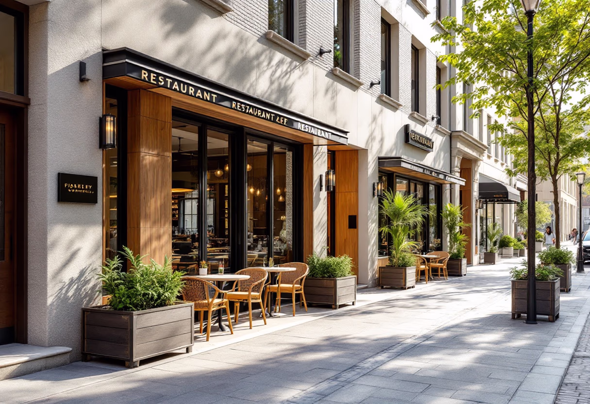 [background image] image of an inviting urban street near the restaurant