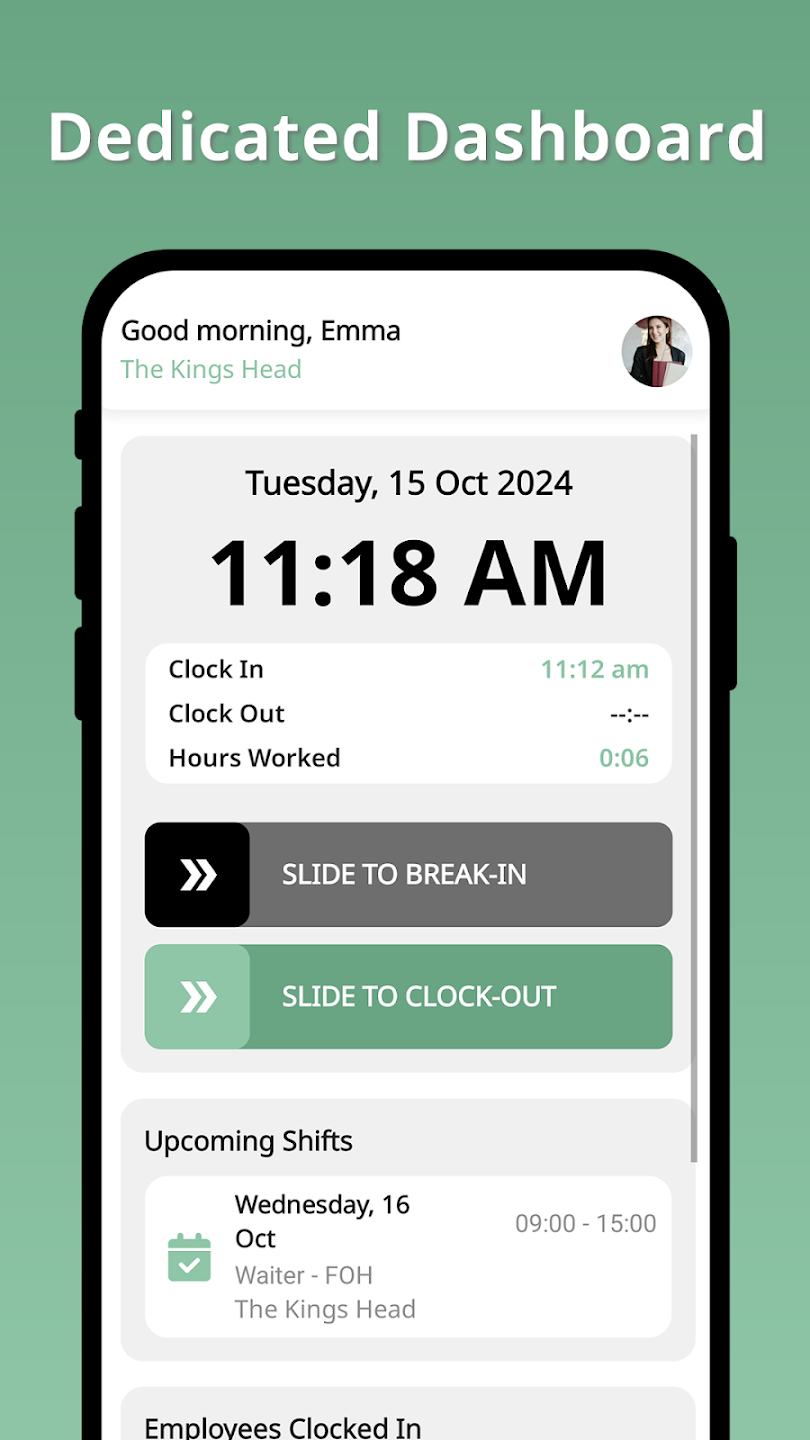 Opsyte app showing upcoming shifts