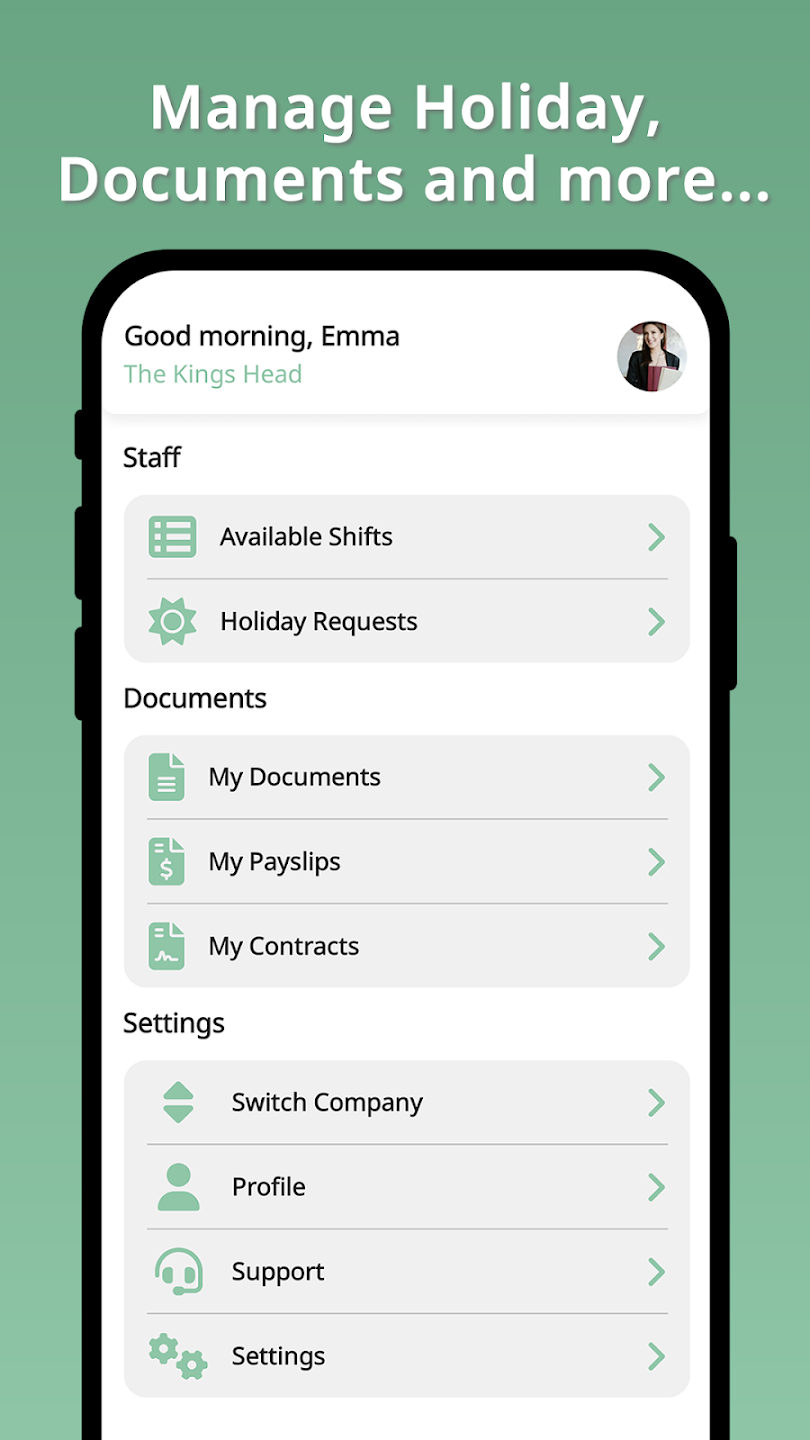 Opsyte app showing rota view and shift details